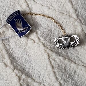 Airborne Parachute Silver Tone and Gold Tone Brooch Pin WW2